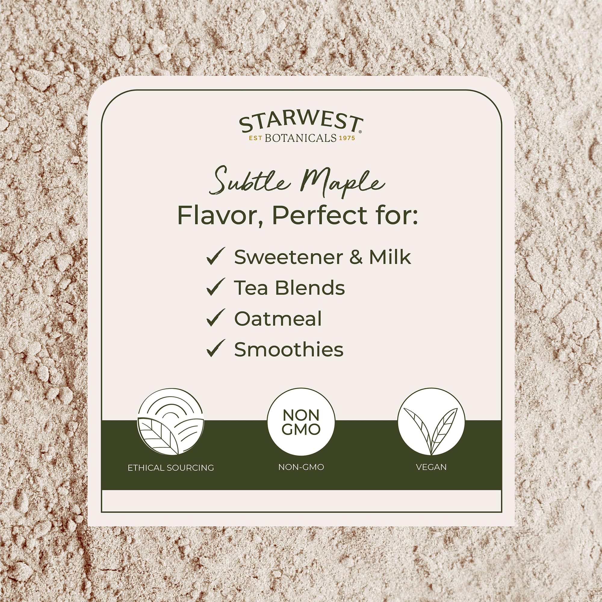 Starwest Botanicals slippery elm powder measuring scoop; easy to blend into hot liquids.