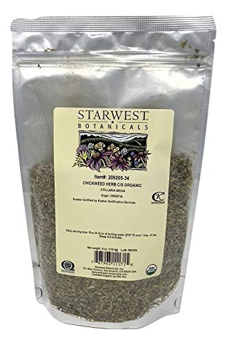 Starwest Botanicals Chickweed herb cut and sifted, organic; ideal for tea infusions and light culinary use.