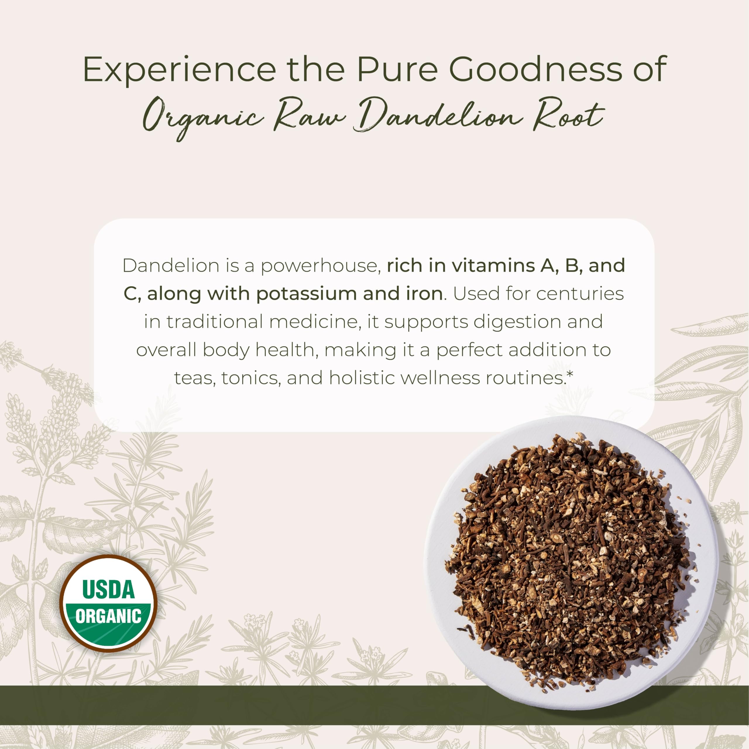 Starwest dandelion root loose leaf close-up reveals earthy, nutty aroma.