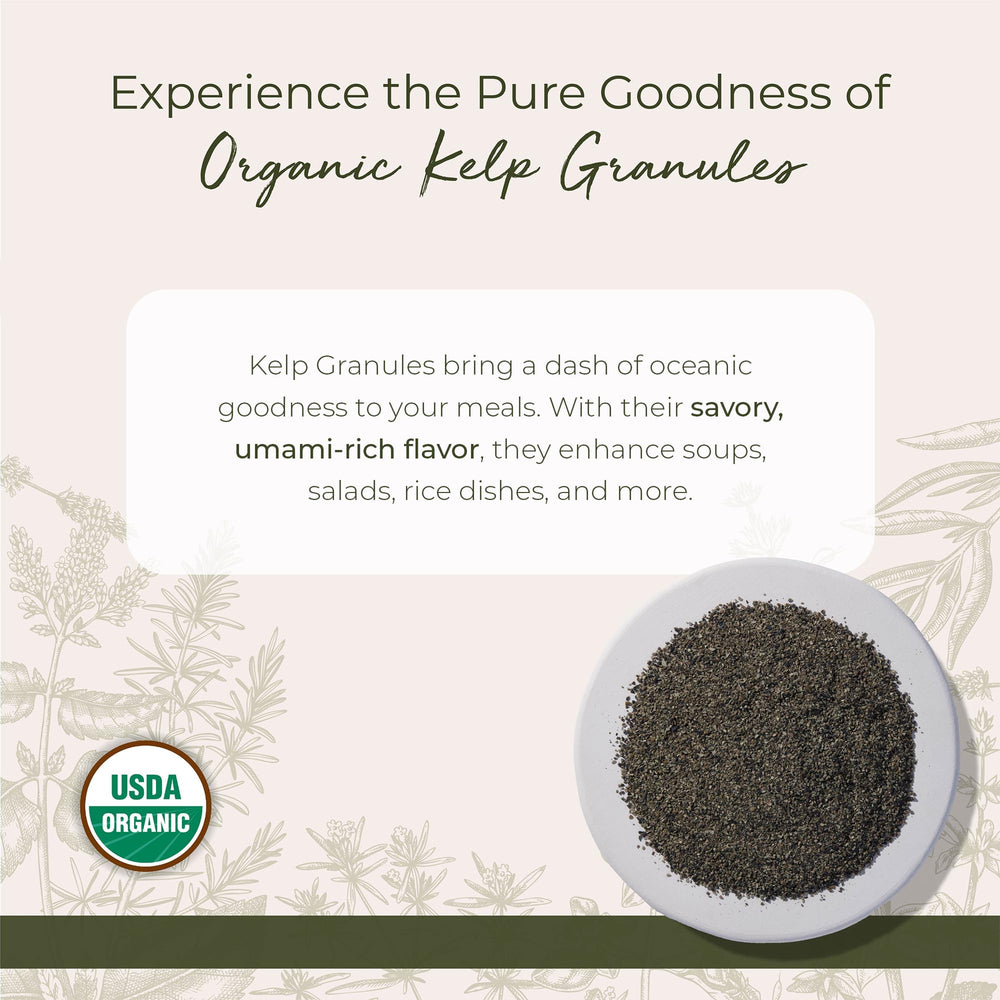 Starwest Kelp Granules close-up with textured surface for soups and dressings.