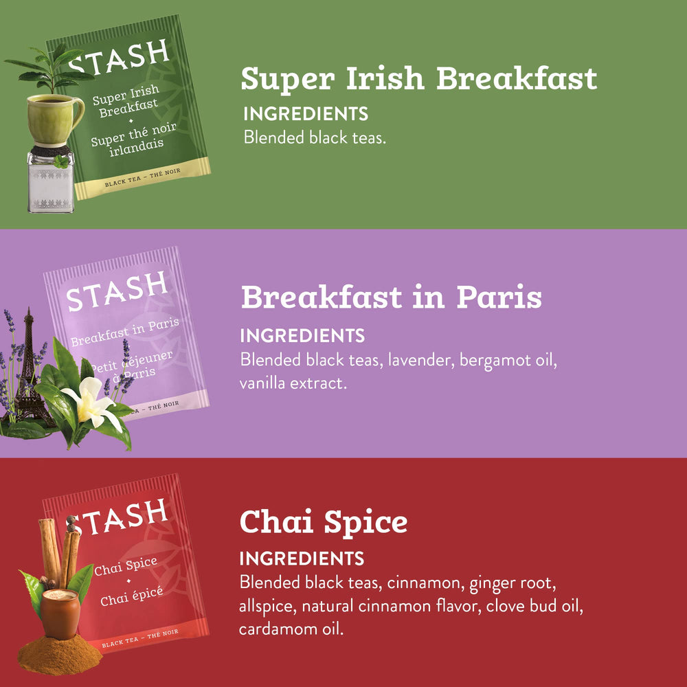 Stash Black Tea Peach tea bags with mellow sweetness for relaxing afternoons.