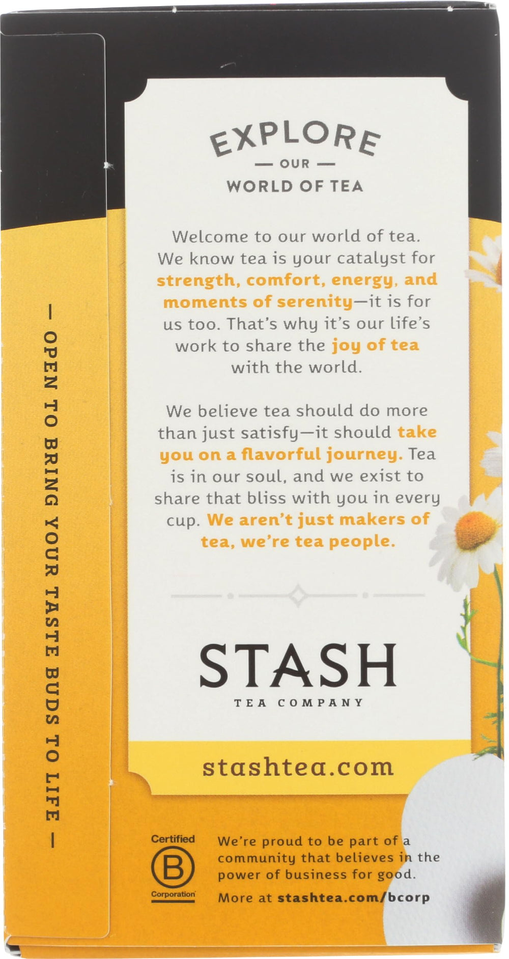 Stash Chamomile tea steeping in a warm cup.