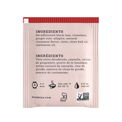 Stash Decaf Chai Spice tea steaming cup with warm spice notes