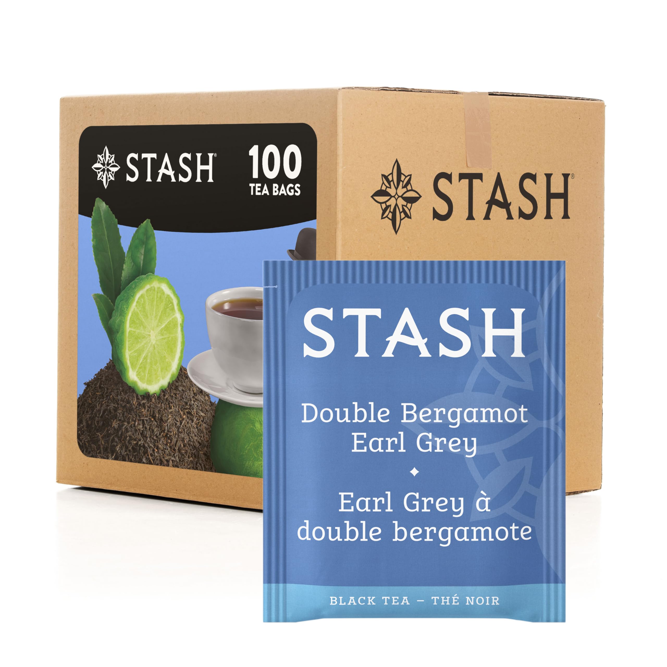 Stash Double Bergamot Earl Grey tea bags box for bold citrus flavor.