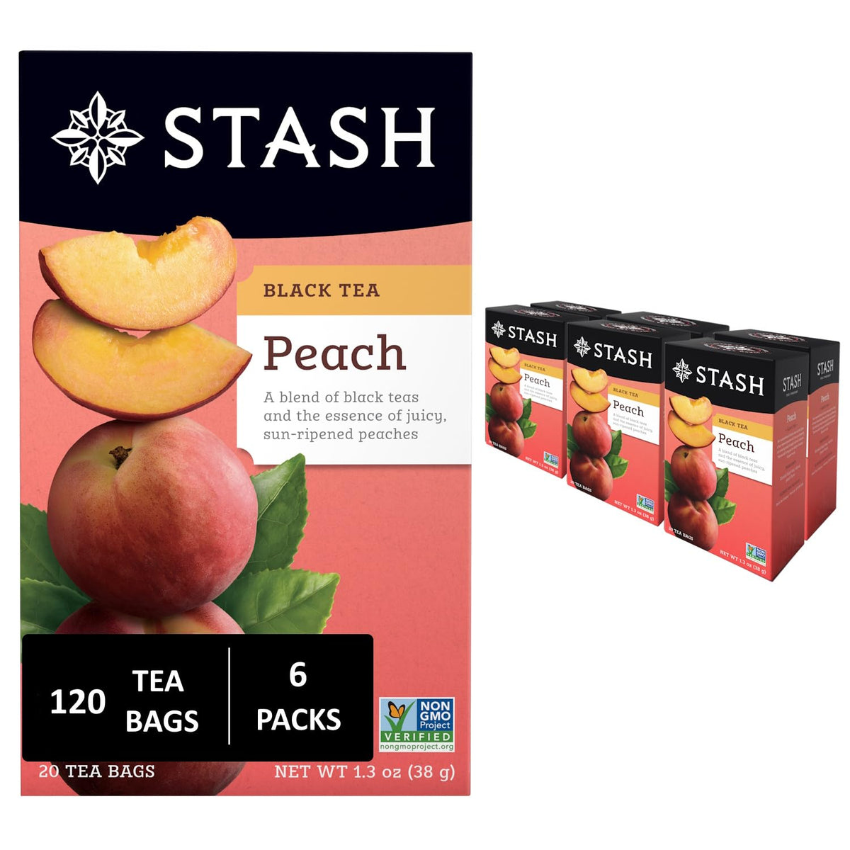 Stash Peach Black Tea boxes offer convenient daily portions.