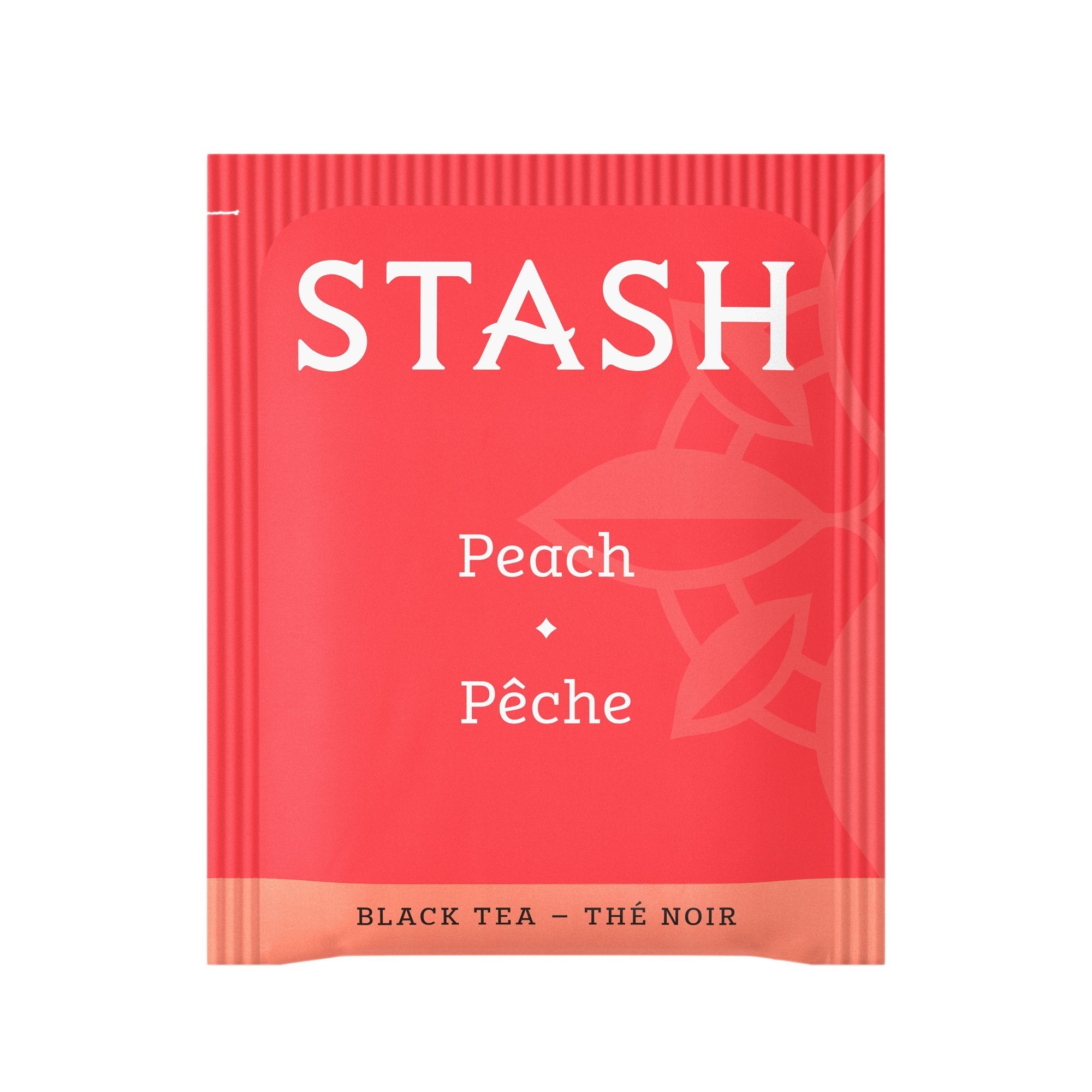 Brewed Stash Peach Black Tea in a hot cup with fragrant steam.