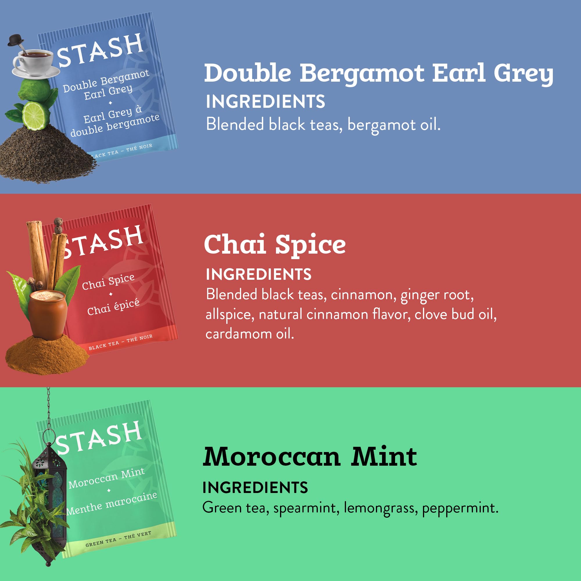 Stash seven flavors tea bags display for a versatile morning to night ritual