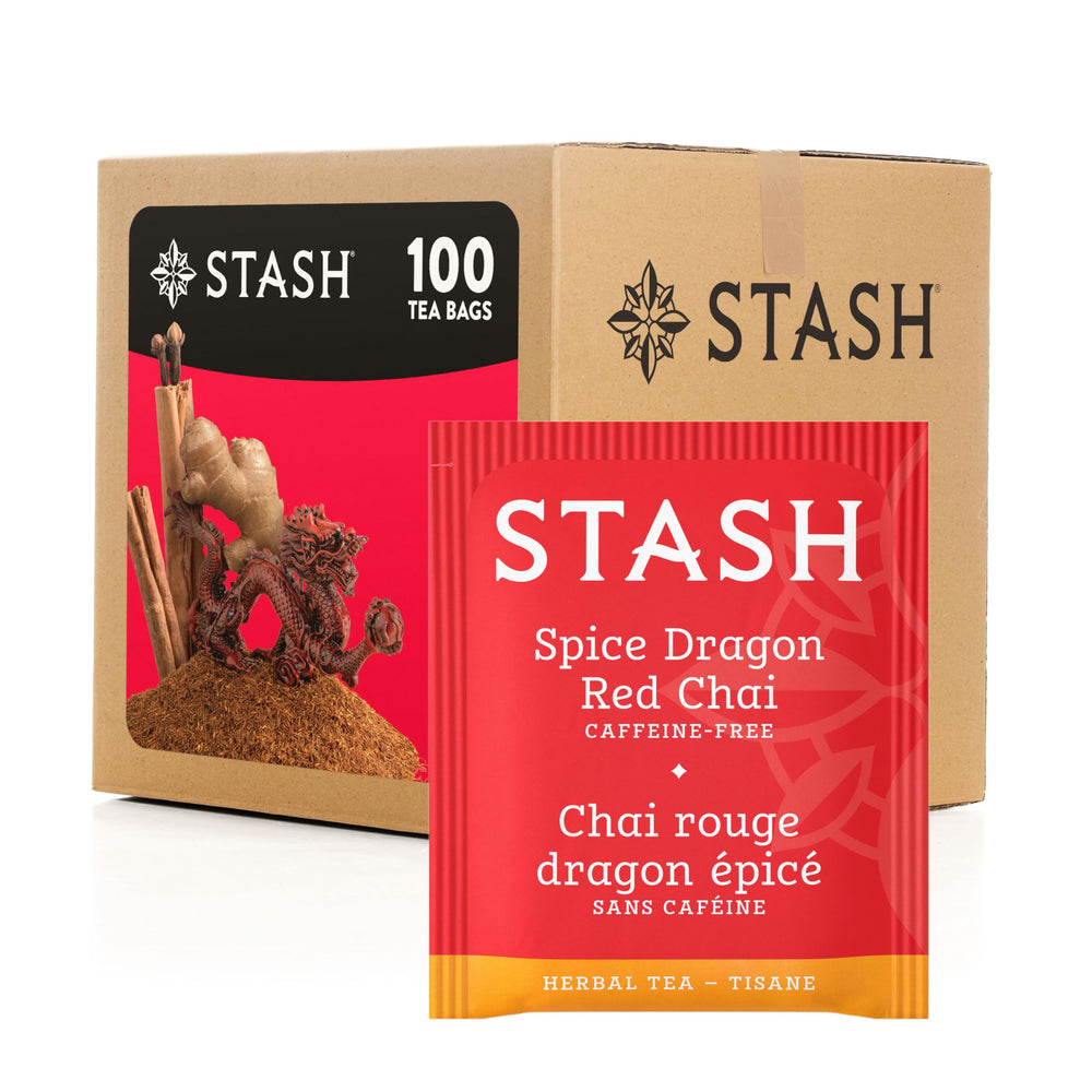 Stash Spice Dragon Red Chai tea bags for a soothing caffeine-free cup