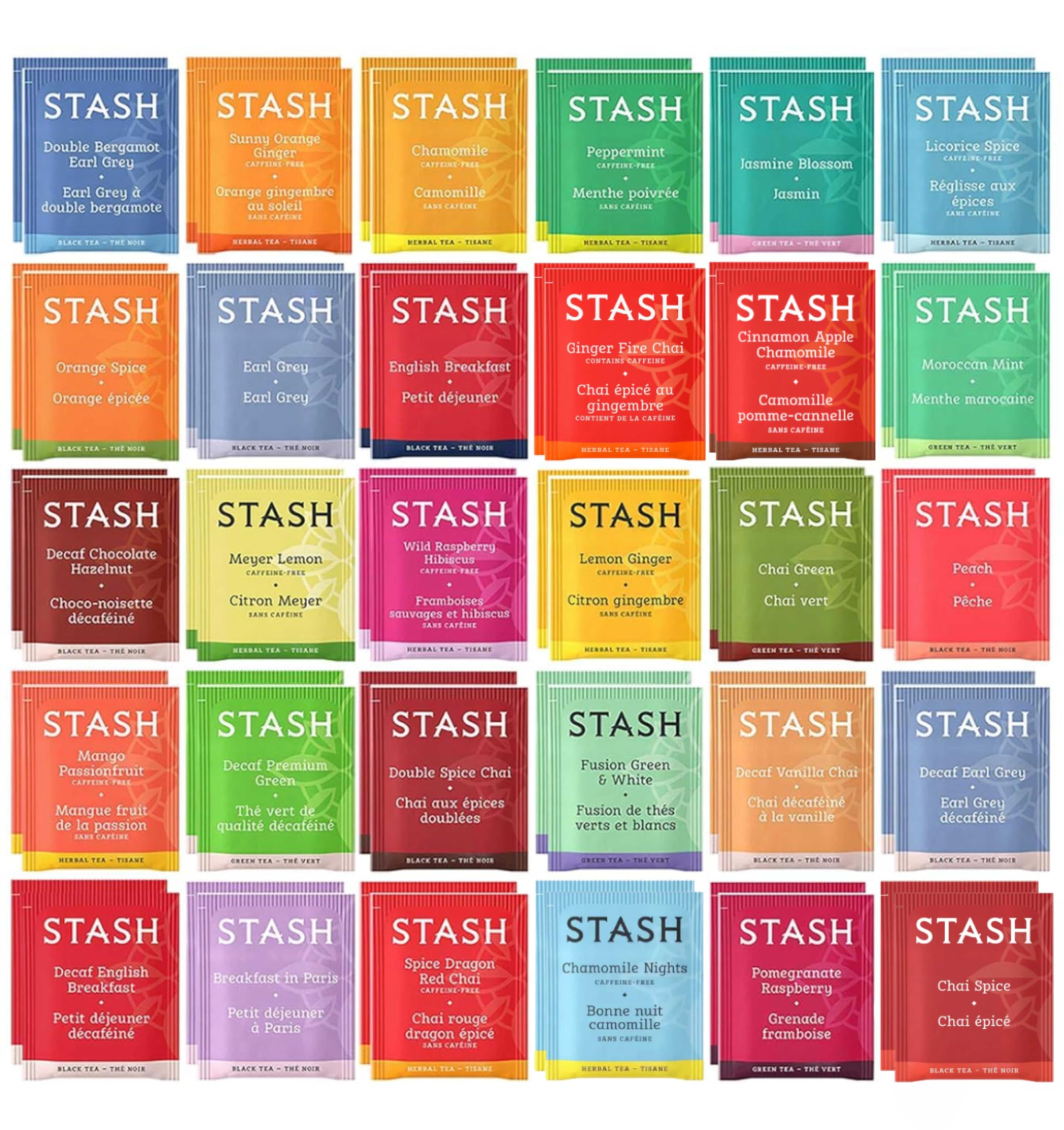 Stash tea bags sampler assortment showing a wide variety for tasting and daily use