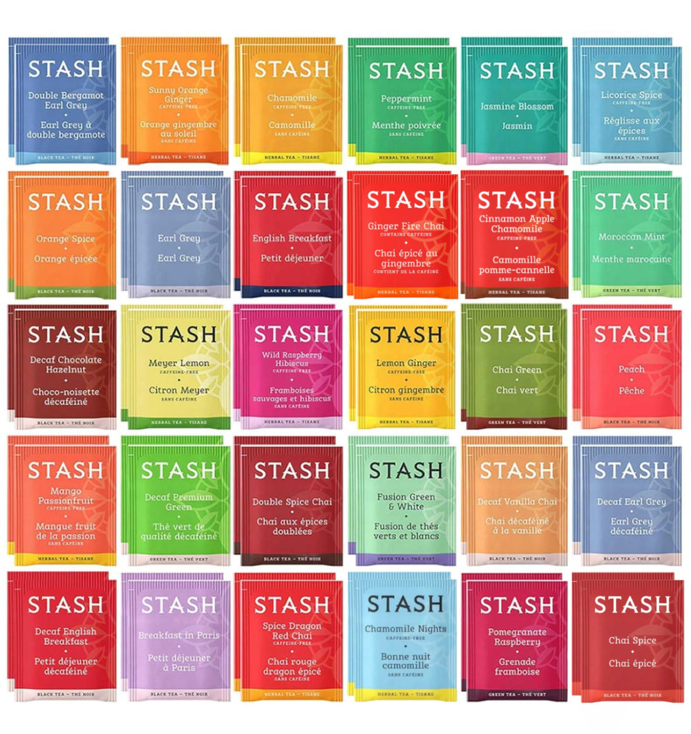 Stash tea bags sampler assortment showing a wide variety for tasting and daily use