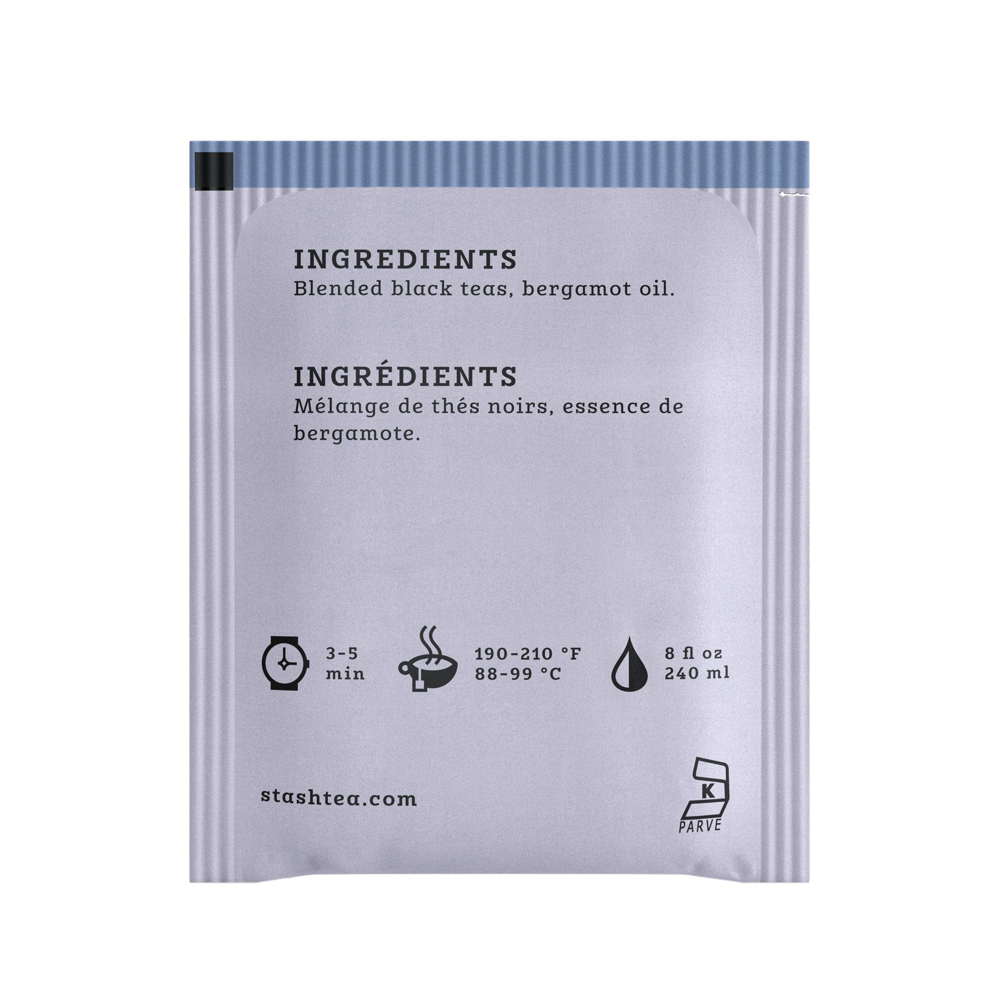 Calabrian bergamot oil highlights the Earl Grey citrus note in Stash tea.