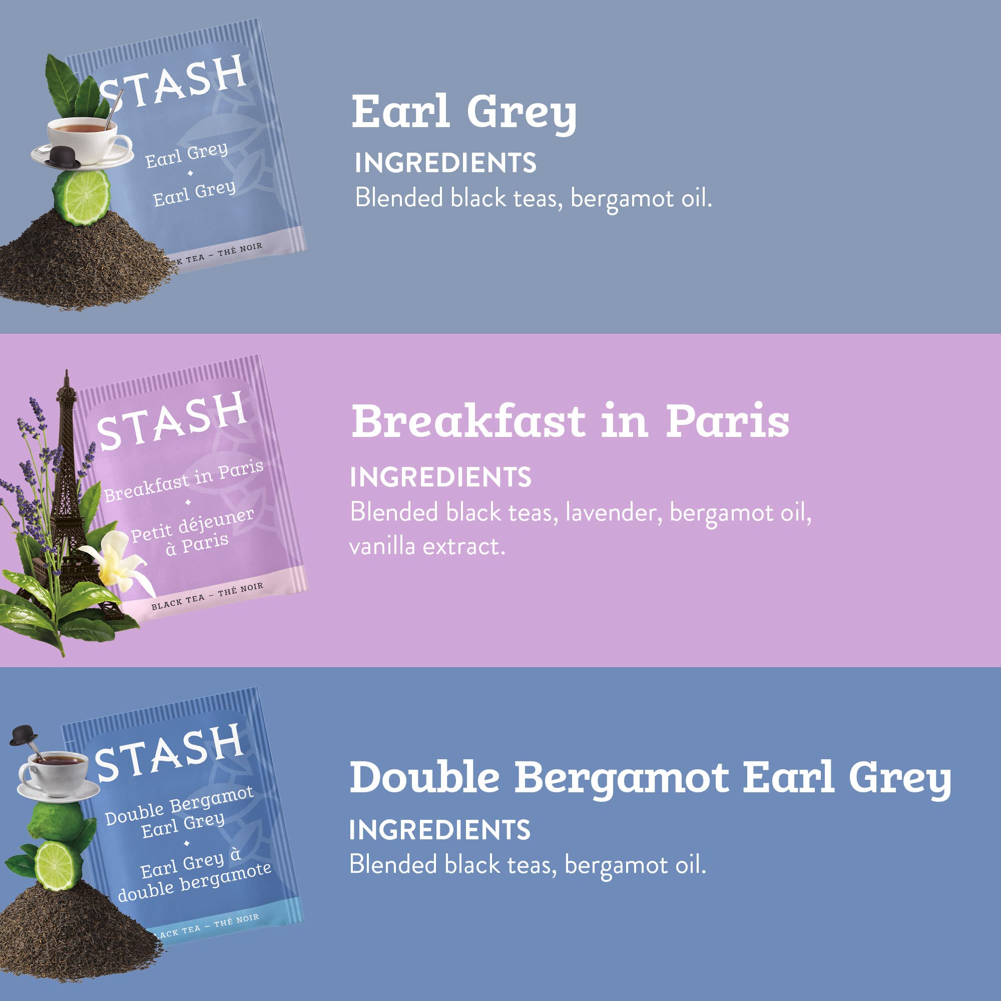Stash Tea Breakfast in Paris tea bags ready for a morning brew.