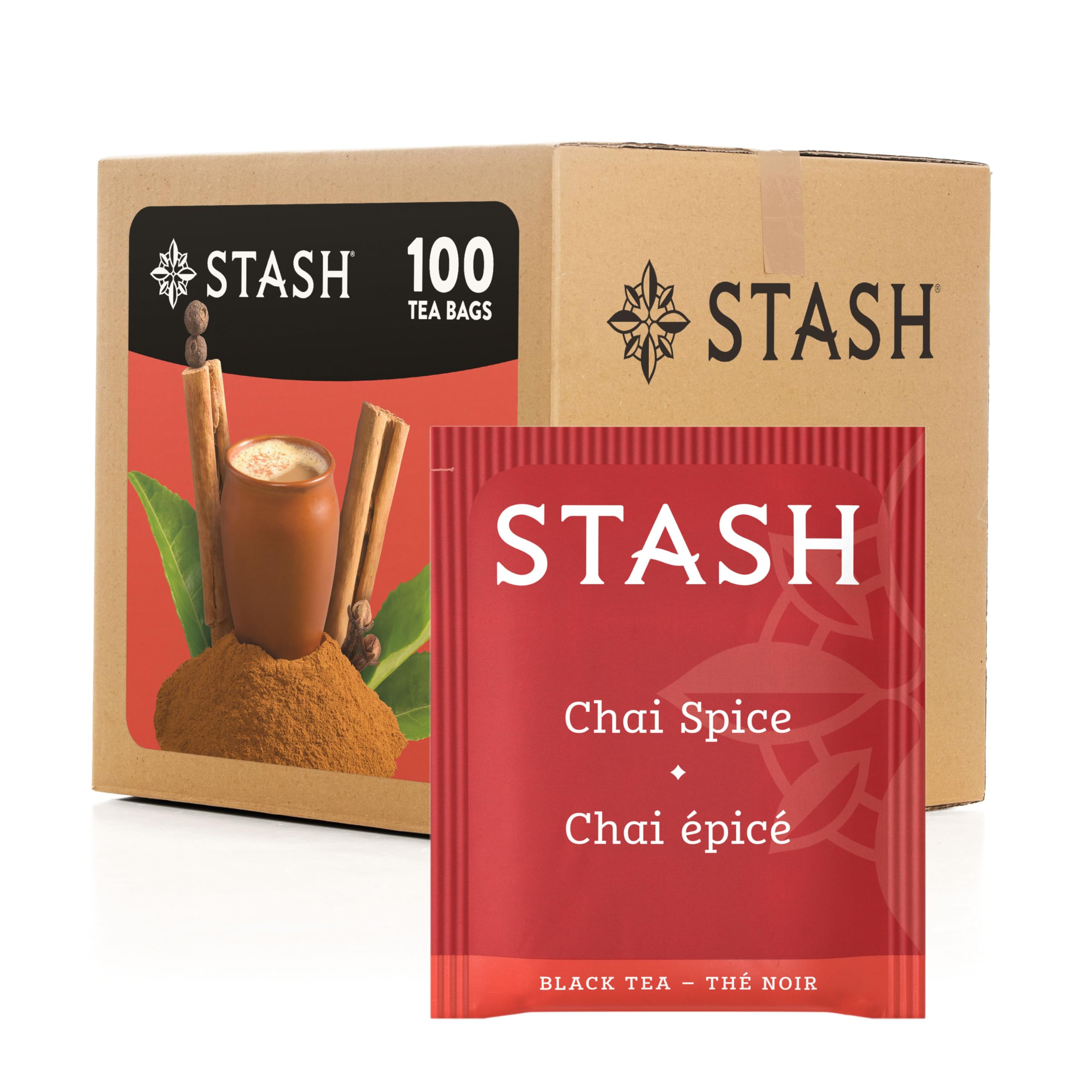Stash Tea Chai Spice Black Tea bags ready for a bold morning brew