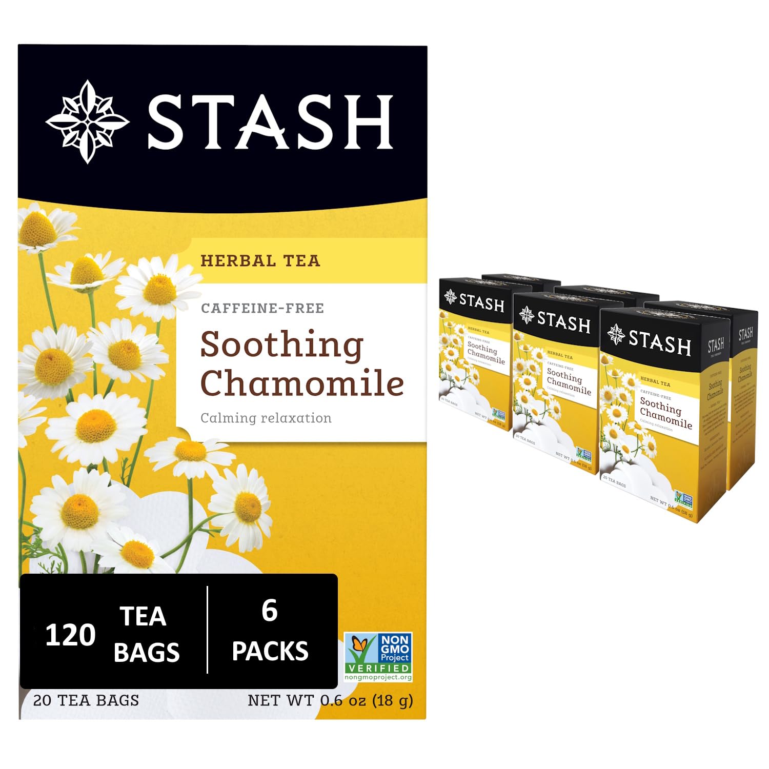 Stash Chamomile tea bags ready to brew for a calm evening ritual.