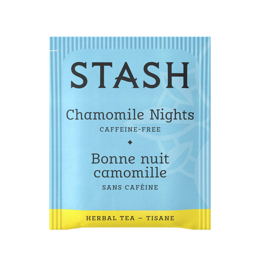 Stash Chamomile Nights closeup of chamomile blossoms in the bag.