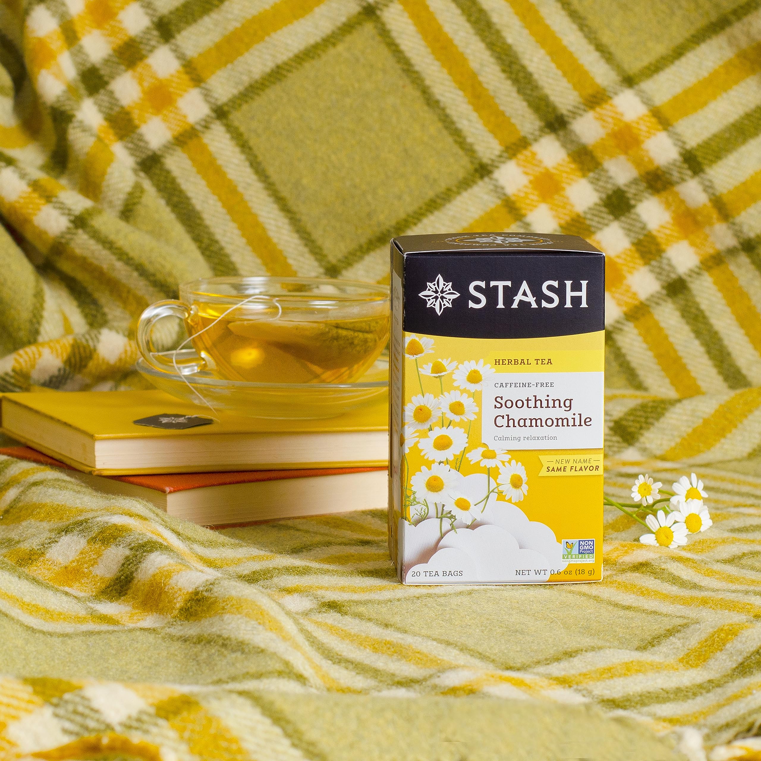 Stash Chamomile zero-calorie beverage option for a light treat.