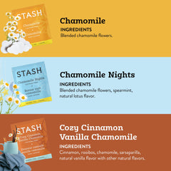 Stash Cozy Cinnamon Vanilla Chamomile aroma and warming comfort.