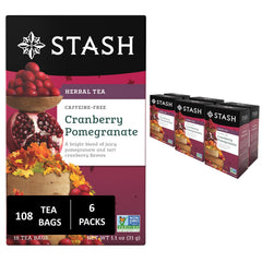 Stash Tea Cranberry Pomegranate tea bags in a bright gift box for a caffeine-free daily ritual.