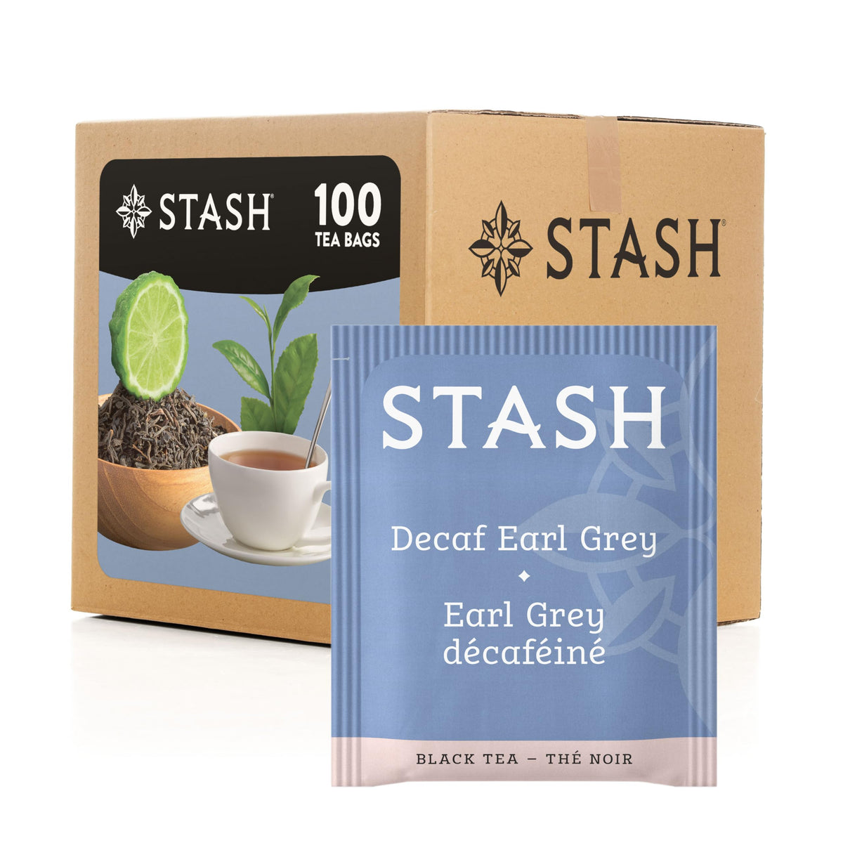 Stash Tea Decaf Earl Grey tea bags in a box for brewing flexibility