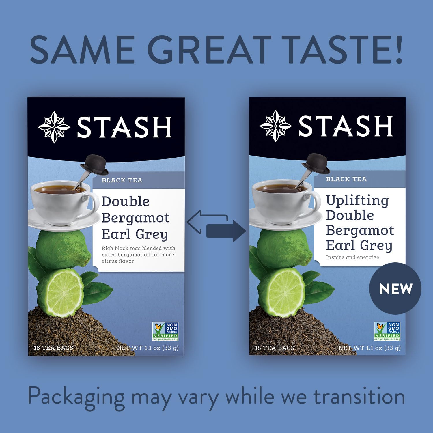 Stash Tea Double Bergamot Earl Grey on display with citrus notes.