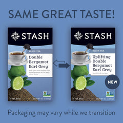 Stash Tea Double Bergamot Earl Grey on display with citrus notes.