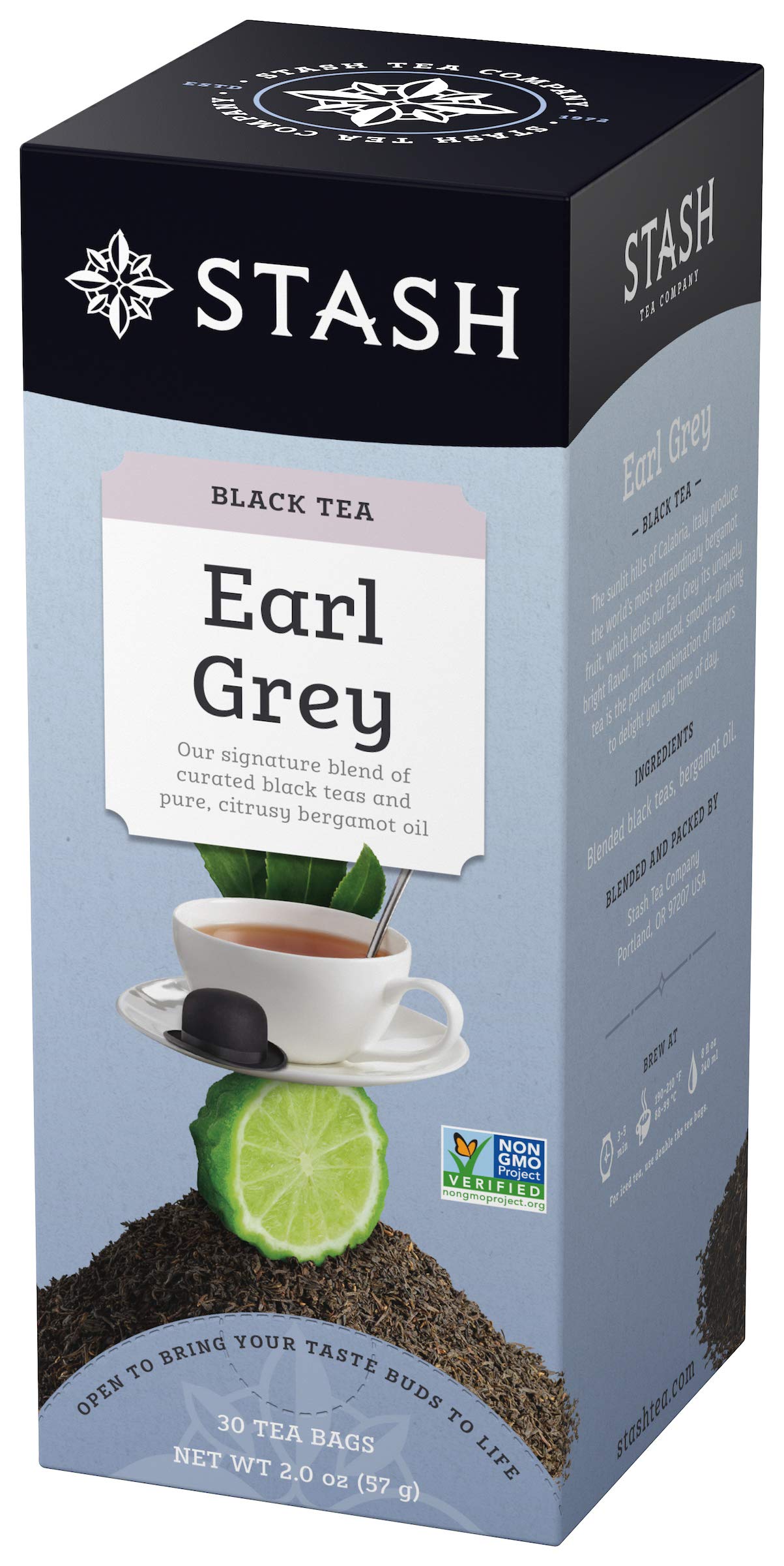 Stash Earl Grey tea bags offering a bright, citrusy aroma for a refined tea break.