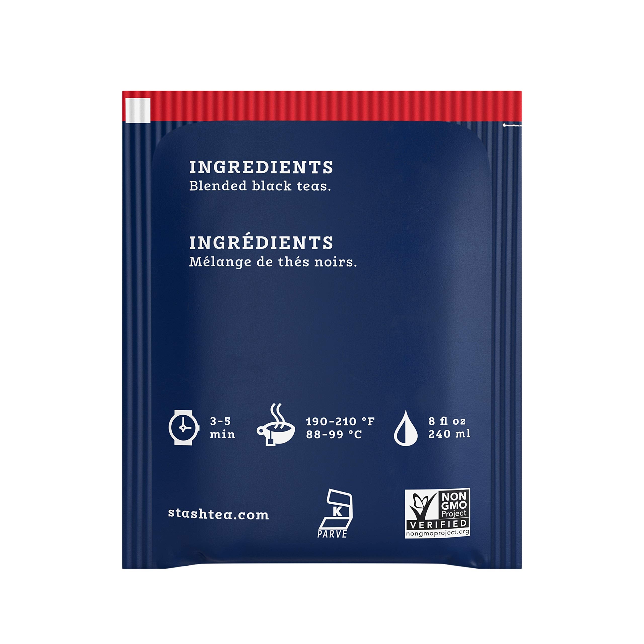 Stash English Breakfast tea bags close-up – robust black tea for milk lovers.