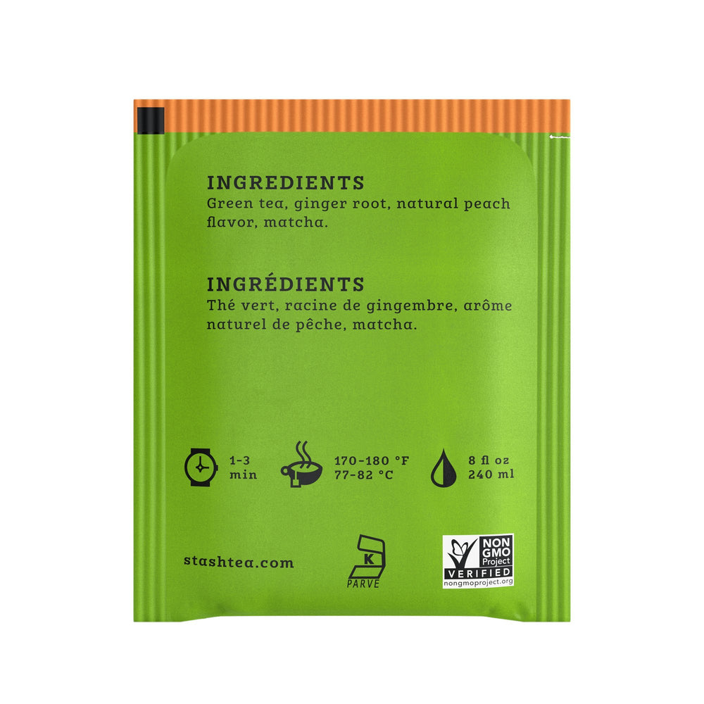 Stash Tea ginger peach green tea bags, convenient for quick brewing
