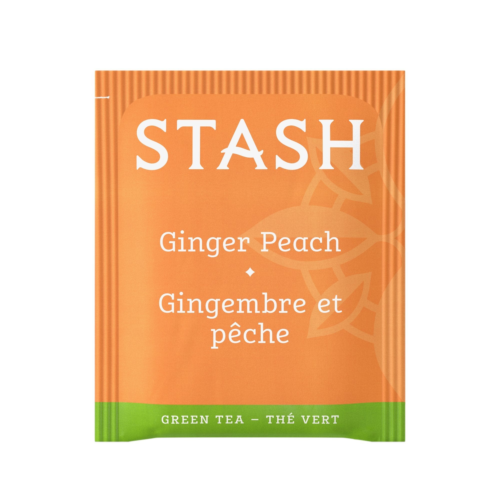 Stash Tea ginger peach green tea cup showcasing a refreshing, balanced brew