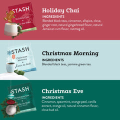 Stash Holiday Chai tea bags in festive packaging for cozy mornings