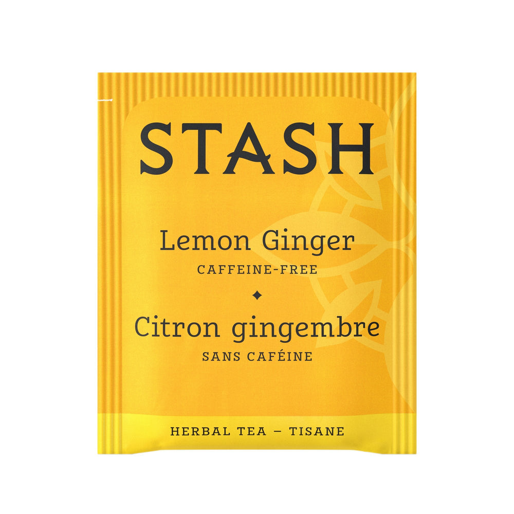 Stash Lemon Ginger box back features freshness seal for long-lasting flavor