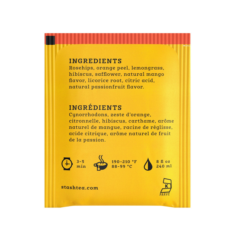 Stash Mango Passionfruit foil-wrapped tea bags keep flavor fresh.