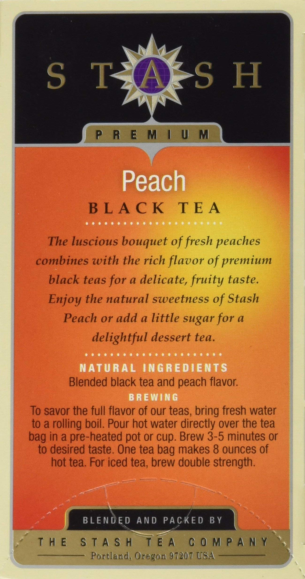 Steeped cup of Stash Peach Black Tea reveals a fruity, balanced finish.