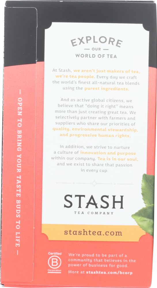 Close up of Stash Tea peach tea bags with fruit flavor hints