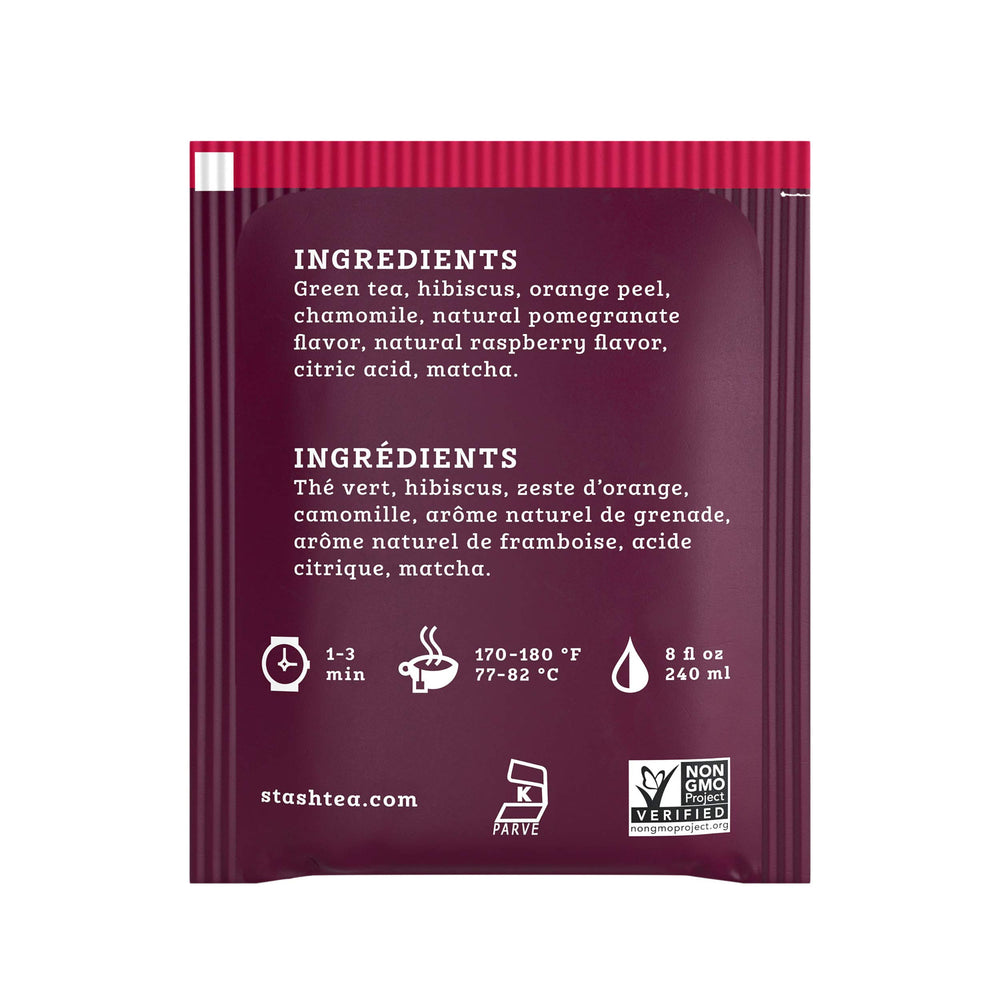 Brewing Stash Tea pomegranate raspberry matcha creates a fragrant hot beverage