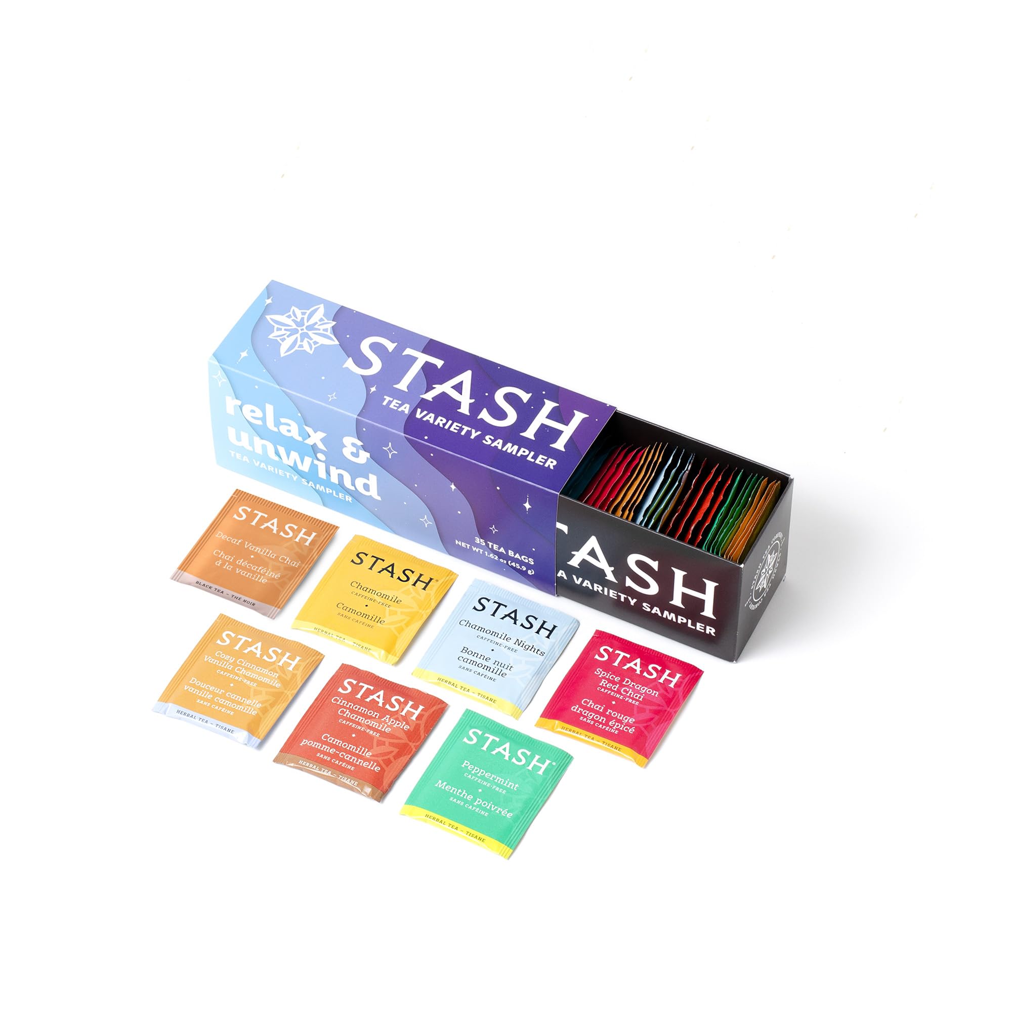 Stash Relax and Unwind sampler cup featuring Chamomile for calming evenings.