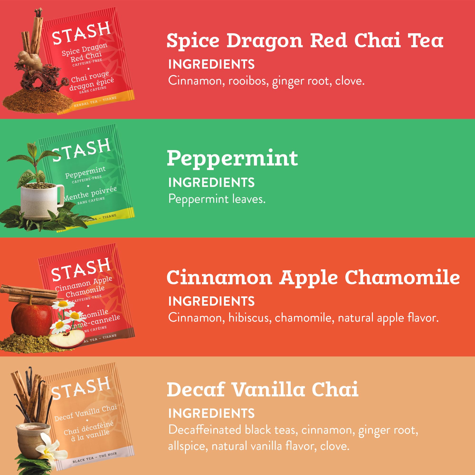 Stash Spice Dragon Red Chai with rooibos for cozy spice.