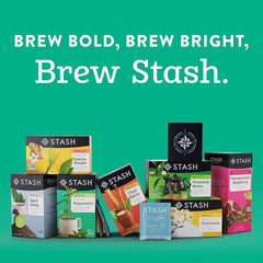 Stash Tea stay-fresh foil wrappers highlight premium packaging.