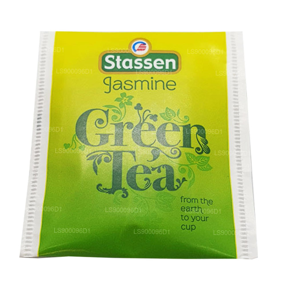 Stassen Jasmine Green Tea sachets arranged in gift-ready presentation.