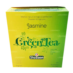 Stassen Jasmine Green Tea leaves in a close-up brew, fresh notes evident.