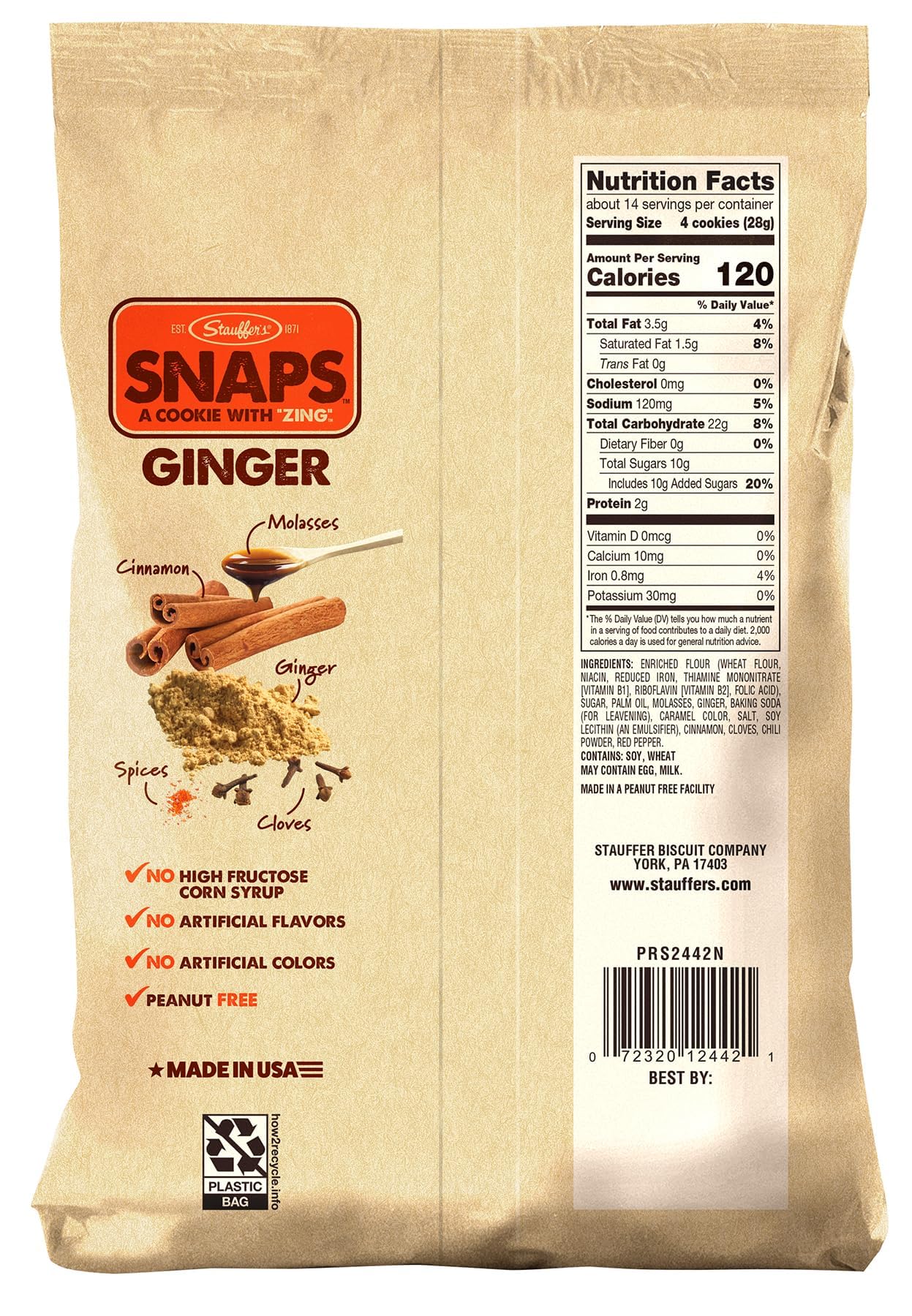 Close-up of STAUFFERS Ginger SNAPS showing spices and fragrant ginger