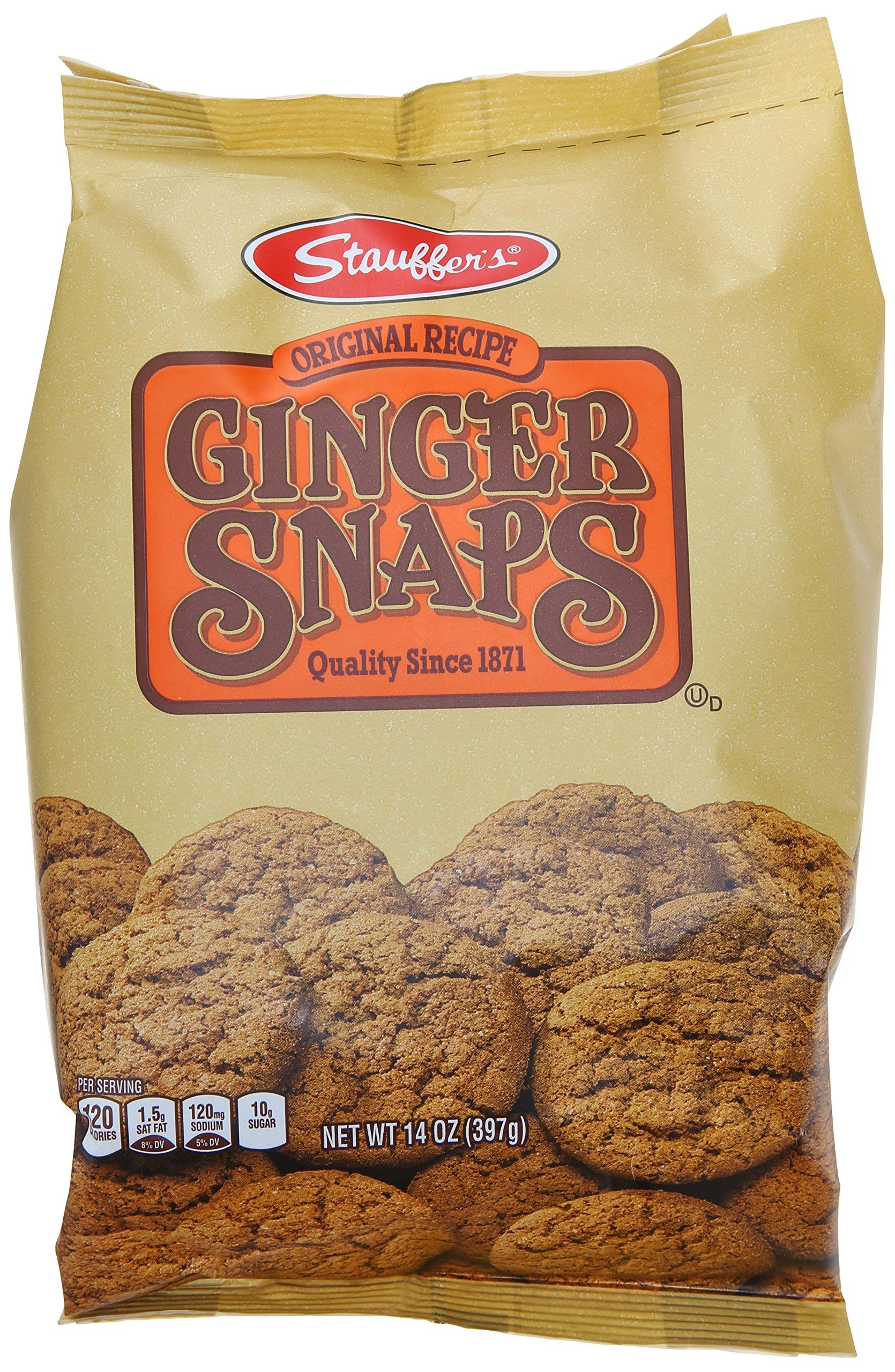 Stauffer's Original Ginger Snap cookies in a 14 oz bag, ideal with coffee or milk