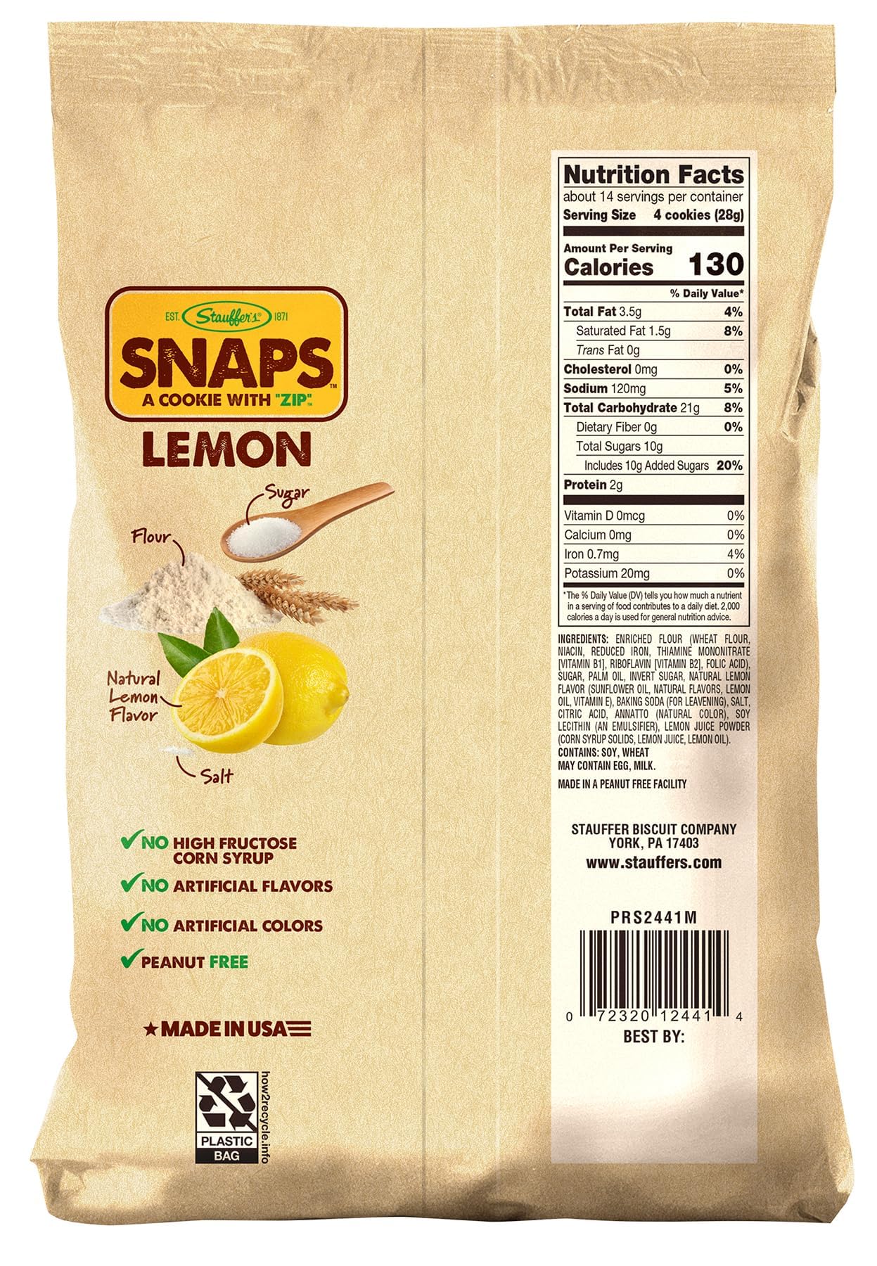 Close-up of STAUFFER'S Lemon SNAPS with crisp edges perfect for a snap