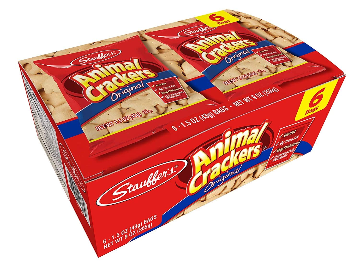 Stauffers Original Animal Crackers 12-pack pouch, convenient on-the-go snacking for gatherings.
