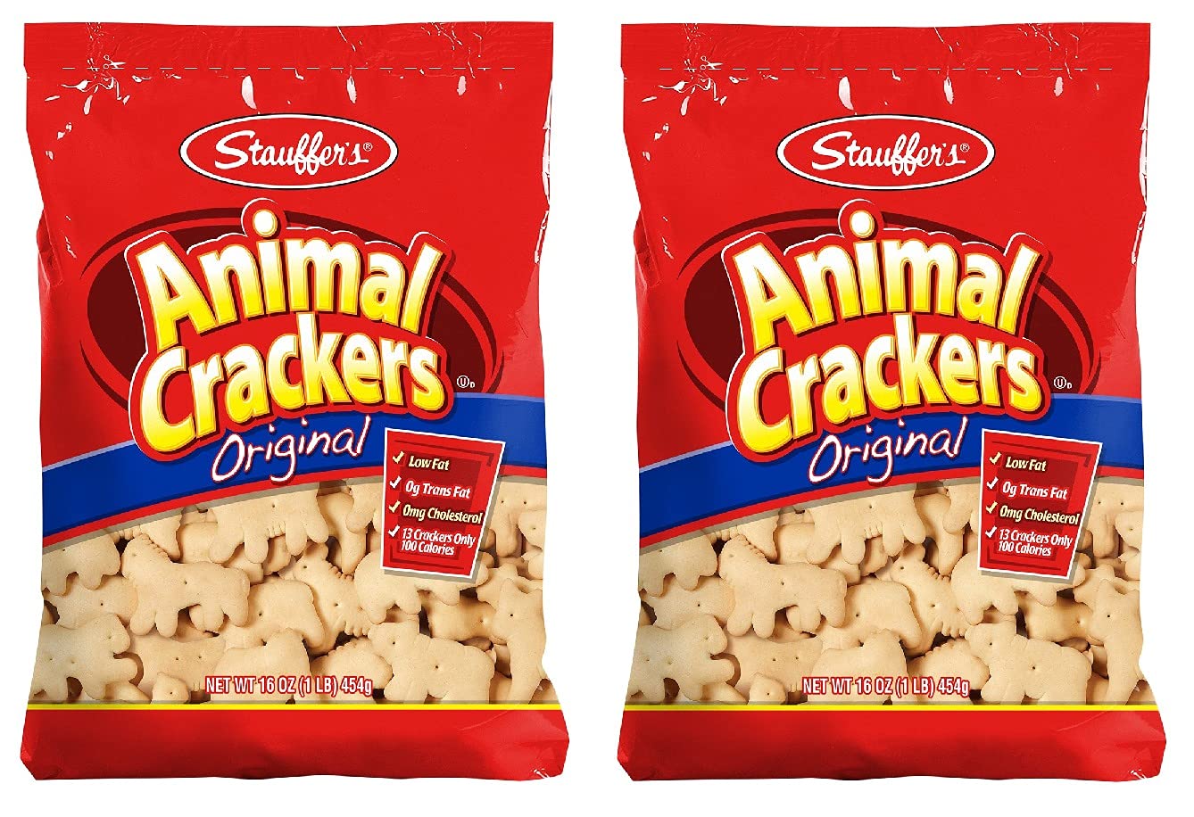 Stauffer's Original Animal Crackers 16oz bag, back view, two-pack convenience.