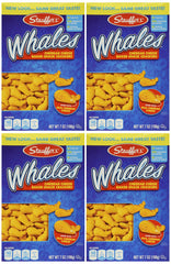 Stauffer's Whales Cheddar Crackers box 4-pack, ideal for on-the-go snacking.