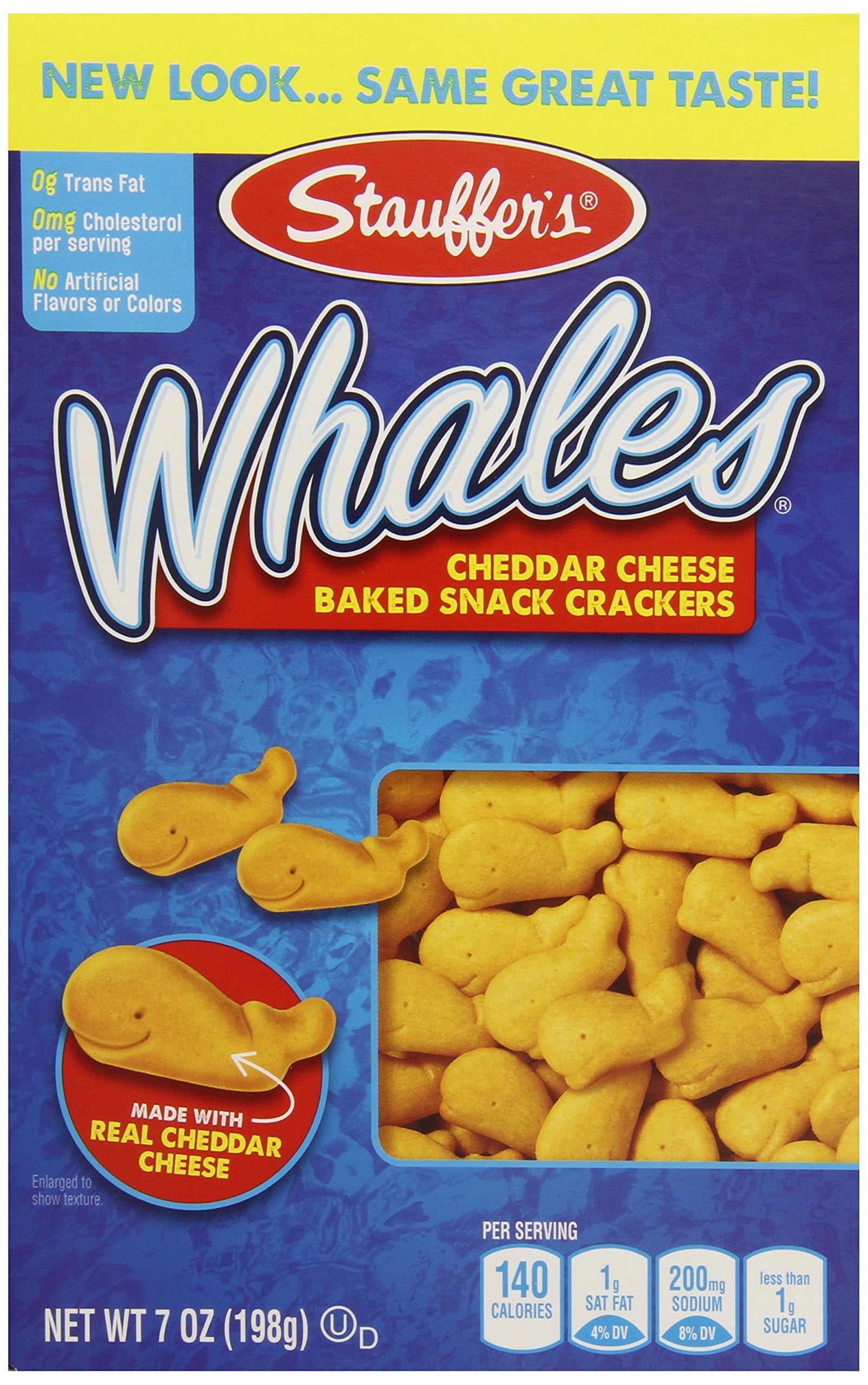 Stauffer's Whales Snack Crackers baked cheddar close-up showing a crispy bite