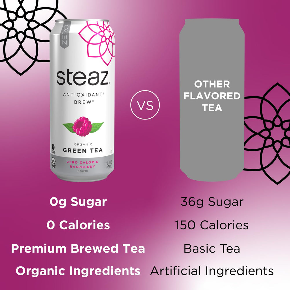 Steaz Organic Stevia-sweetened tea can for guilt-free flavor anytime