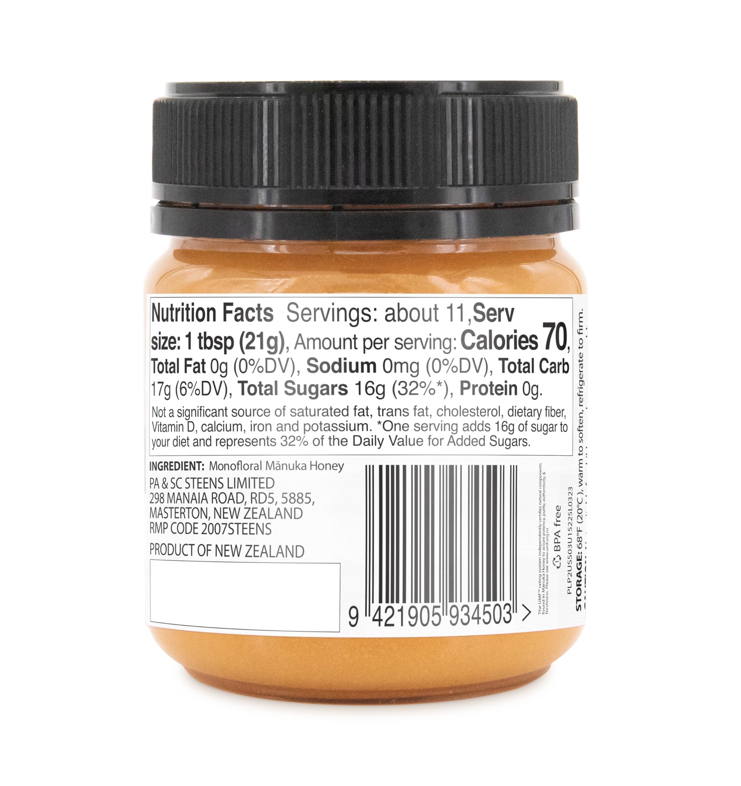 Steens Manuka Honey New Zealand origin bottle on wooden surface