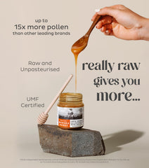 Steens Manuka Honey UMF 15+ certification label confirms authentic UMF assurance.